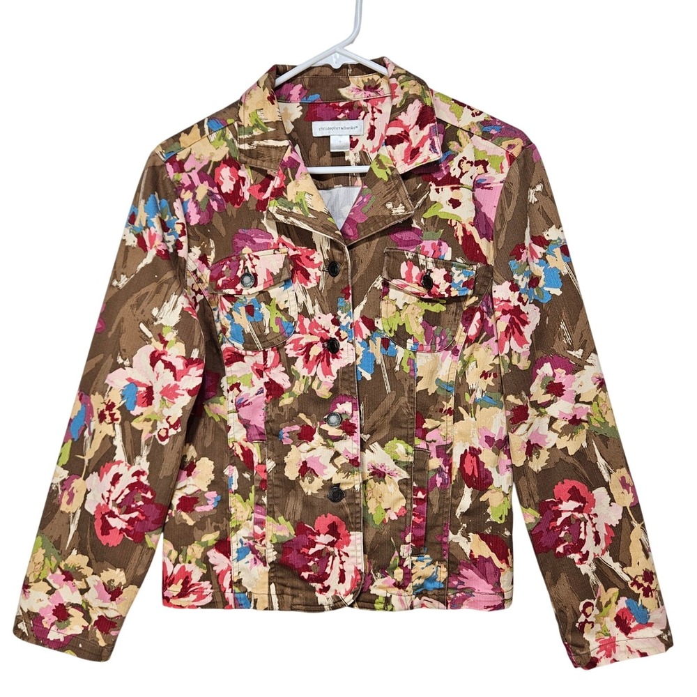 Christopher & Banks Brown Floral Stretch Cotton Jacket M Cottagecore Fairy Boho